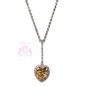 Pale Canary Yellow Cz Heart Shaped  Y Necklace - New w/Tags